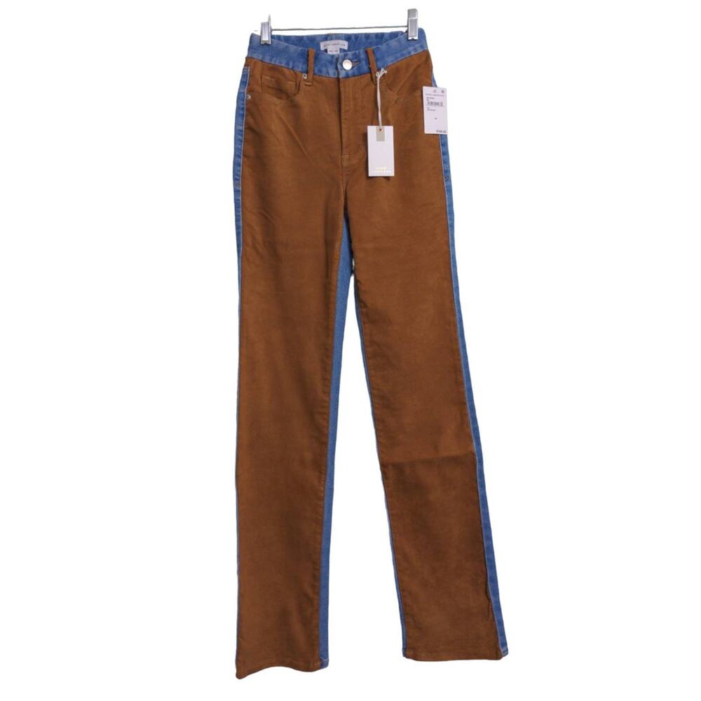 Good American Womens Icon Mixed Media Jeans Blue Brown Denim Faux Suede 00 New